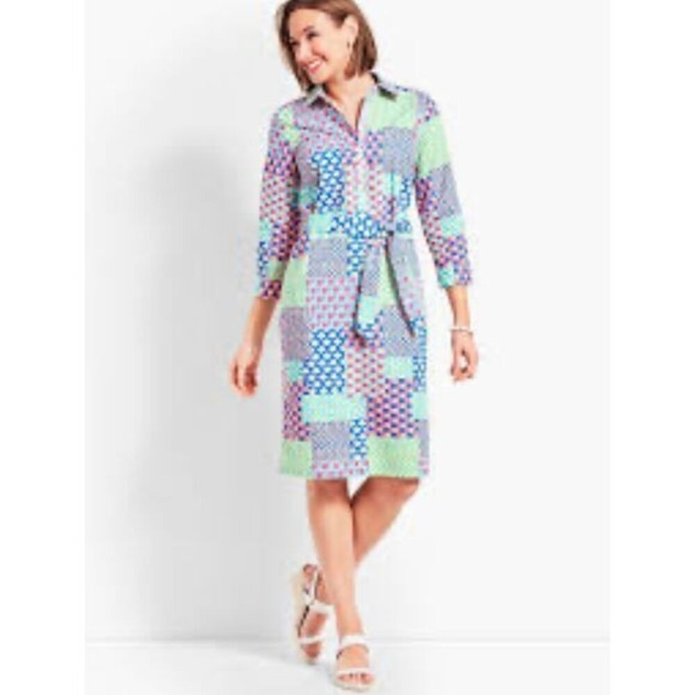 Talbots Women's ISLAND PATCHWORK BELTED SHIRTDRESS Spring Cotton size 10
